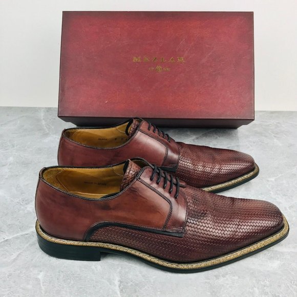 Mezlan Tilman Custom 5868 Burgundy Burnished Embossed Calfskin Dress Shoes US 9M main image 5